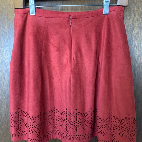 Rust Express Mini Skirt - Vegan Suede with Cutout Details, Lined - Boho - Picture 2 of 11